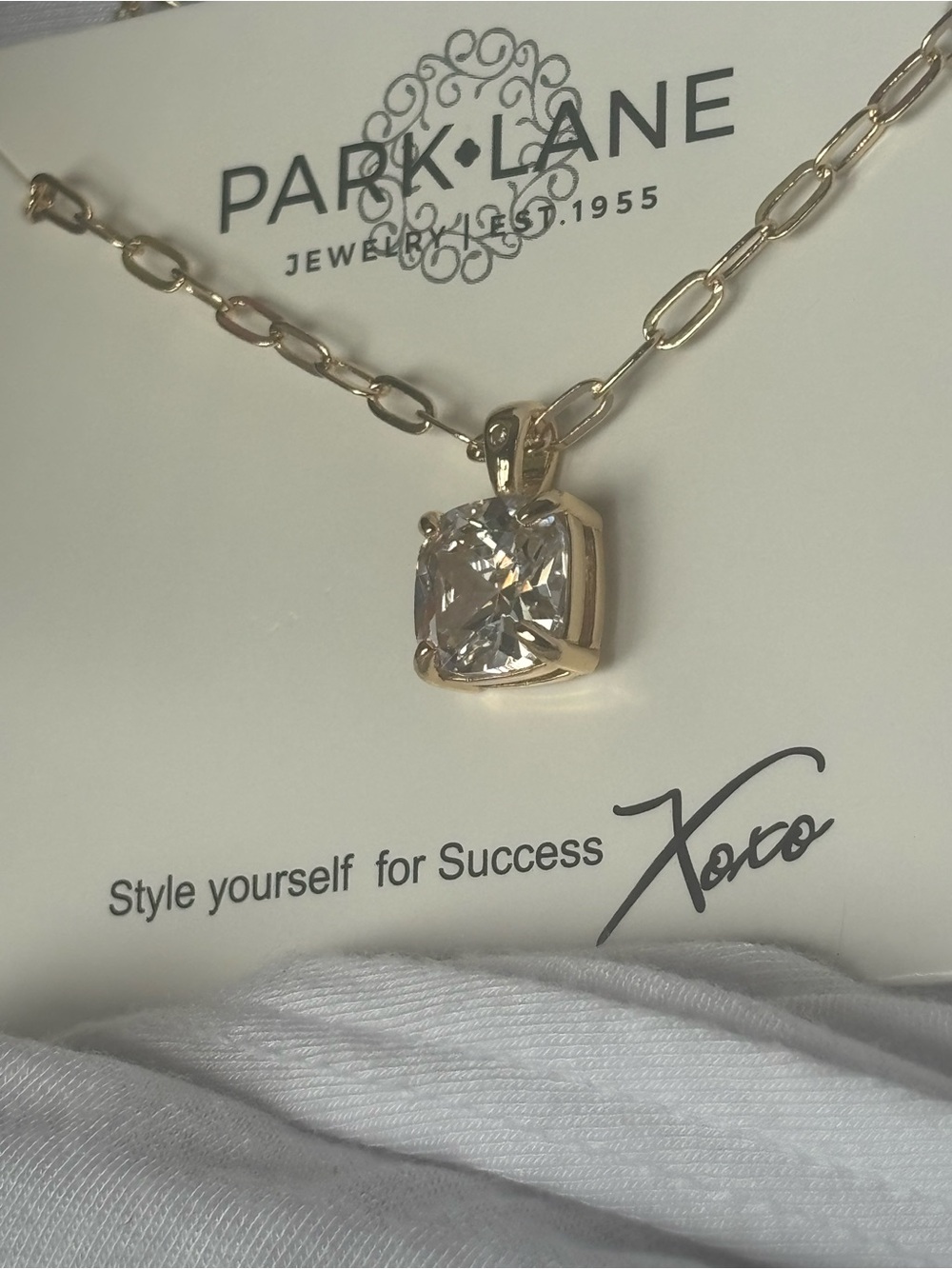 Park Lane Veil Gold-Tone Necklace with Clear Cushion Pendant - Picture 7 of 9